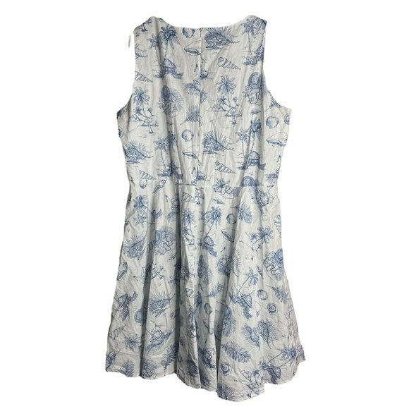 Hawaii Hangover Dress Womens 2XL Retro Fit Flare White Blue Map Tiki Dolphin - Picture 2 of 7